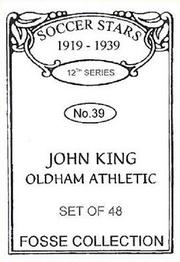 1998 Fosse Soccer Stars 1919-1939 : Series 12 #39 John King Back