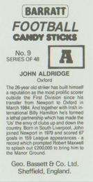 1985-86 Bassett & Co. Football Candy Sticks #9 John Aldridge Back