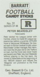 1985-86 Bassett & Co. Football Candy Sticks #31 Peter Beardsley Back