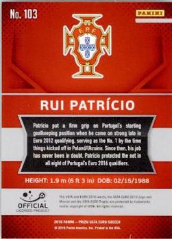 2016 Panini Prizm UEFA Euro #103 Rui Patricio Back