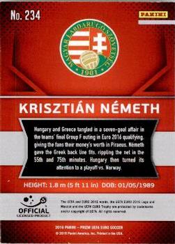 2016 Panini Prizm UEFA Euro #234 Krisztian Nemeth Back