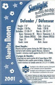 2001 Sunlight Soccer Canada #NNO Sharolta Nonen Back