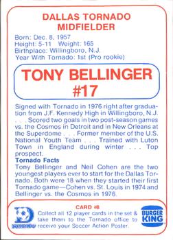 1977 Burger King Dallas Tornado #8 Tony Bellinger Back