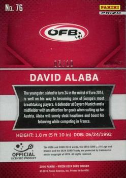 2016 Panini Prizm UEFA Euro - Gold Prizms #76 David Alaba Back
