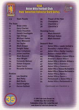 1998 Futera Aston Villa Fans Selection #35 Checklist 1 Back