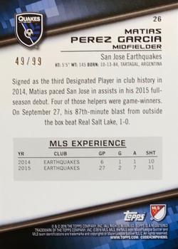 2016 Topps MLS - Blue #26 Matias Perez Garcia Back