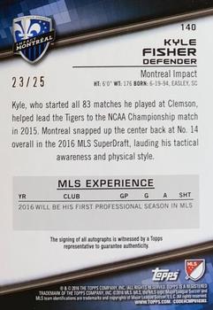 2016 Topps MLS - Base Autographs Orange #140 Kyle Fisher Back