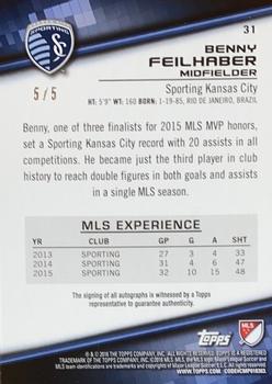 2016 Topps MLS - Base Autographs Red #31 Benny Feilhaber Back