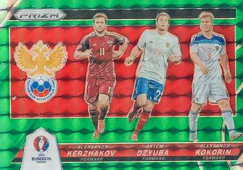 2016 Panini Prizm UEFA Euro - Country Combinations Triples Green Prizms #17 Aleksandr Kerzhakov / Artem Dzyuba / Aleksandr Kokorin Front