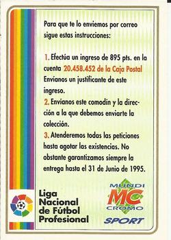 1994-95 Mundicromo Sport Las Fichas de La Liga - Mail in Promotions #NNO Album Archivador Back