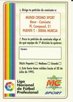 1994-95 Mundicromo Sport Las Fichas de La Liga - Mail in Promotions #NNO Bono - Camiseta Back