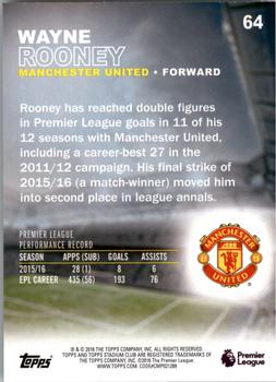 2016 Stadium Club Premier League #64 Wayne Rooney Back