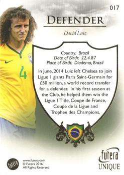 2016 Futera Unique World Football #17 David Luiz Back
