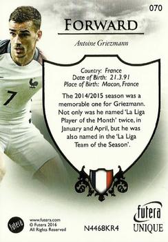 2016 Futera Unique World Football #70 Antoine Griezmann Back