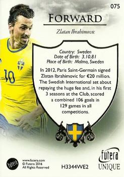 2016 Futera Unique World Football #75 Zlatan Ibrahimovic Back