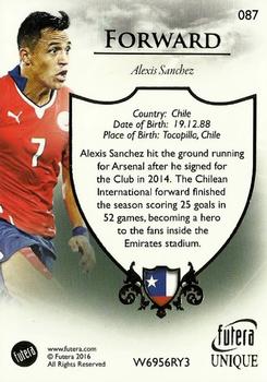 2016 Futera Unique World Football #87 Alexis Sanchez Back