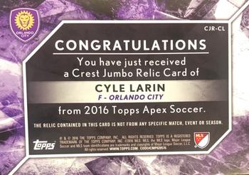 2016 Topps Apex MLS - Crest Jumbo Relics #CJR-CL Cyle Larin Back