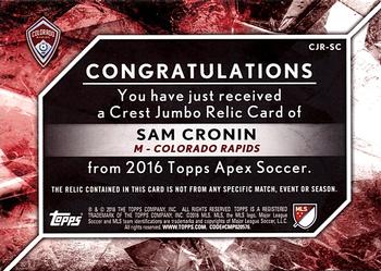 2016 Topps Apex MLS - Crest Jumbo Relics #CJR-SC Sam Cronin Back