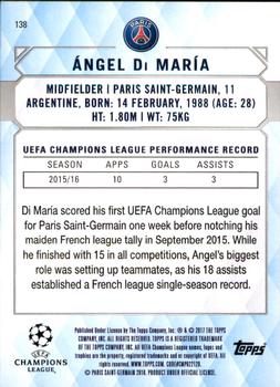 2017 Topps UEFA Champions League Showcase #138 Angel Di Maria Back