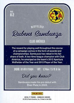 2016-17 Donruss - Gold #62 Rubens Sambueza Back