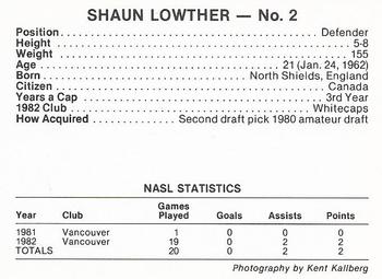 1983 7-Eleven Vancouver Whitecaps #2 Shaun Lowther Back