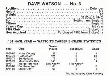 1983 7-Eleven Vancouver Whitecaps #3 Dave Watson Back