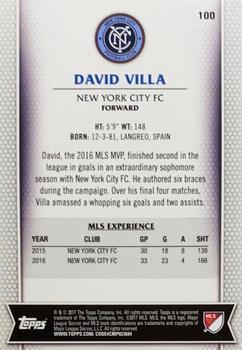 2017 Topps MLS #100 David Villa Back