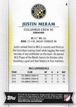 2017 Topps MLS #4 Justin Meram Back