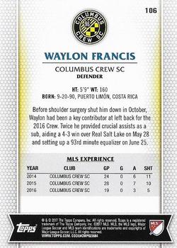2017 Topps MLS #106 Waylon Francis Back