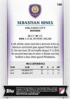 2017 Topps MLS #108 Sebastian Hines Back