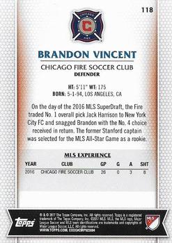 2017 Topps MLS #118 Brandon Vincent Back