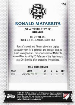 2017 Topps MLS #157 Ronald Matarrita Back