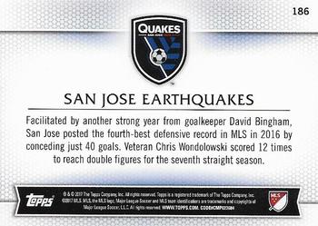 2017 Topps MLS #186 San Jose Earthquakes Back