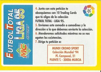 1995 Mundicromo Sport Futbol Total #NNO Comodin Mudial '94 Back