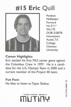 1999 Snickers Tampa Bay Mutiny #NNO Eric Quill Back