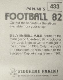1981-82 Panini Football 82 (UK) #433 Billy McNeill Back