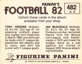 1981-82 Panini Football 82 (UK) #482 Ian McDonald / Tony Higgins Back