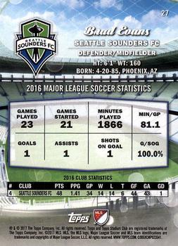 2017 Stadium Club MLS #27 Brad Evans Back