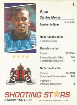 1991-92 Shooting Stars Dutch League #1 Stanley Menzo Back