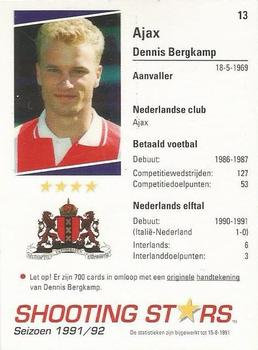 1991-92 Shooting Stars Dutch League #13 Dennis Bergkamp Back