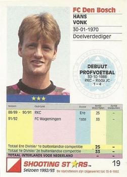 1992-93 Shooting Stars Dutch League #19 Hans Vonk Back