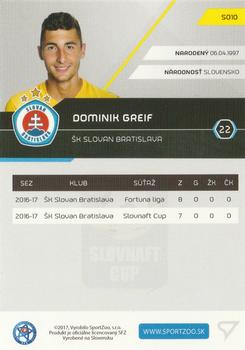 2017-18 SportZoo Futbalové Slovensko #S010 Dominik Greif Back