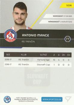 2017-18 SportZoo Futbalové Slovensko #S036 Antonio Mance Back