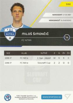 2017-18 SportZoo Futbalové Slovensko #S102 Milos Simoncic Back