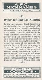 1933 Ogden’s Cigarettes AFC Nicknames #48 West Bromwich Albion Back