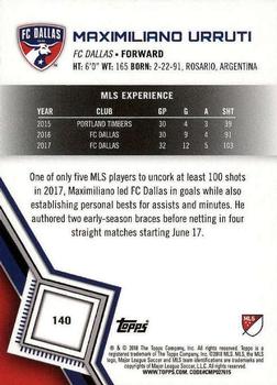 2018 Topps MLS #140 Maximiliano Urruti Back