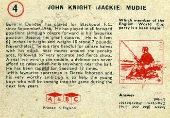 1958-59 A&BC Chewing Gum #4 John Mudie Back