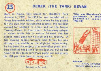 1958-59 A&BC Chewing Gum #25 Derek Kevan Back