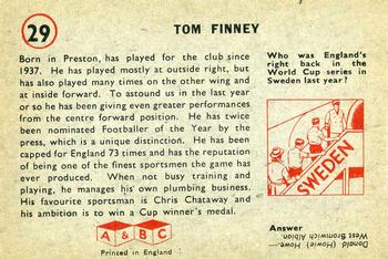 1958-59 A&BC Chewing Gum #29 Tom Finney Back