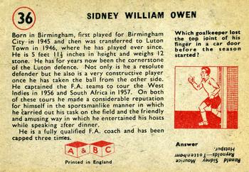1958-59 A&BC Chewing Gum #36 Sidney Owen Back